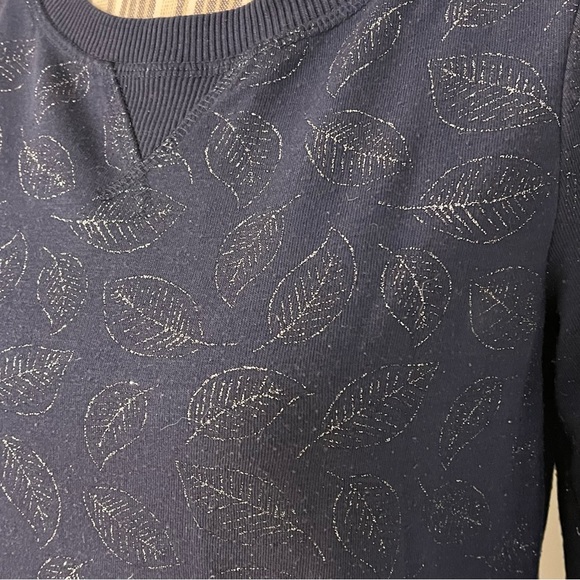 Boden Hannah Navy Silver Metallic Leaf Print Sweatshirt Dress Womens Size 6R - Picture 4 of 13